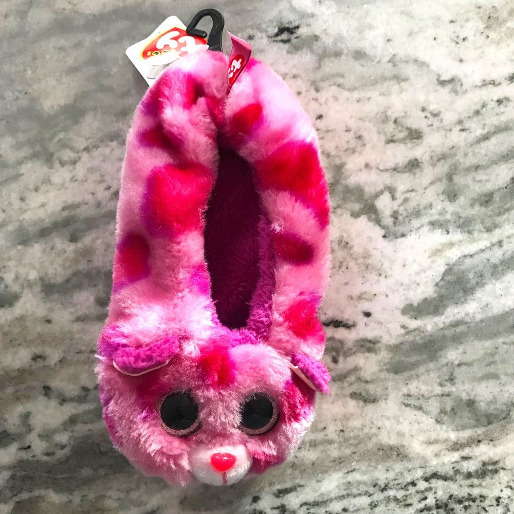 TY BEANIE BOOS Glamour Leopard Pink Cozy Socks Slippers Kids Size 6-8.5 NWT